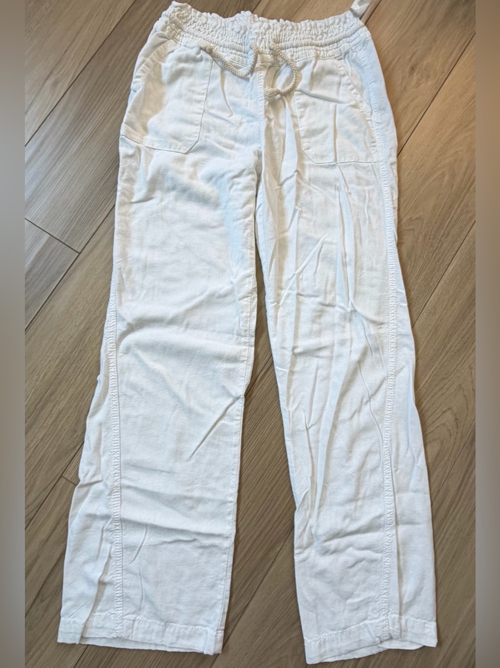 Cali 1850 Linen Blend Pull On Drawstring White Beach Coastal Pants Sz M